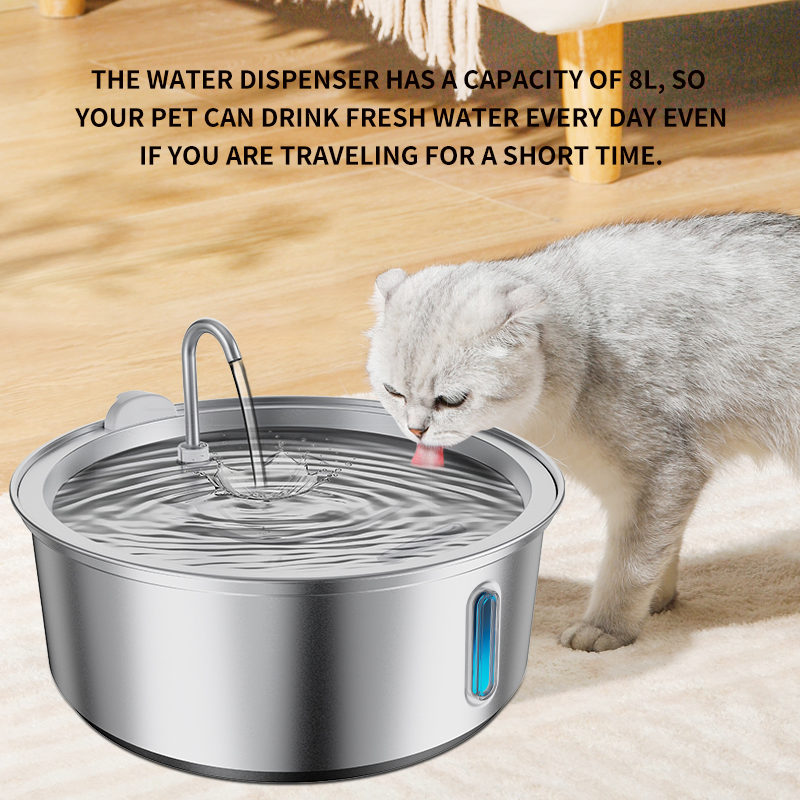 Pet Feeding Supplies 8L Stainless Steel Cat Water Fountain Dog Drinking Bowl