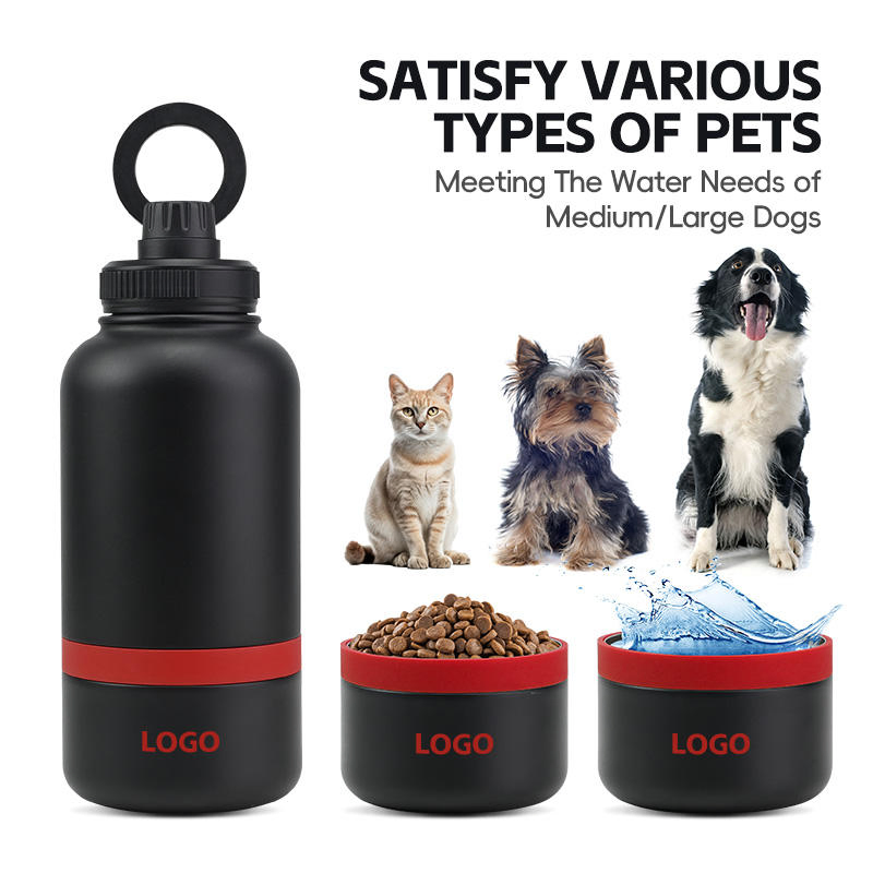 OEM 2 in 1 Double Walled Stainless Steel Vacuum Insulated Outdoor Dog Water Bottle with Bowl Pet Feeders