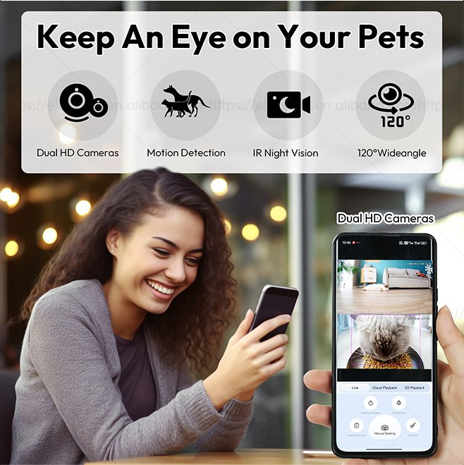 Dual-Lens Laser Pet Amusing Mobile Detection Smart Pet Feeder