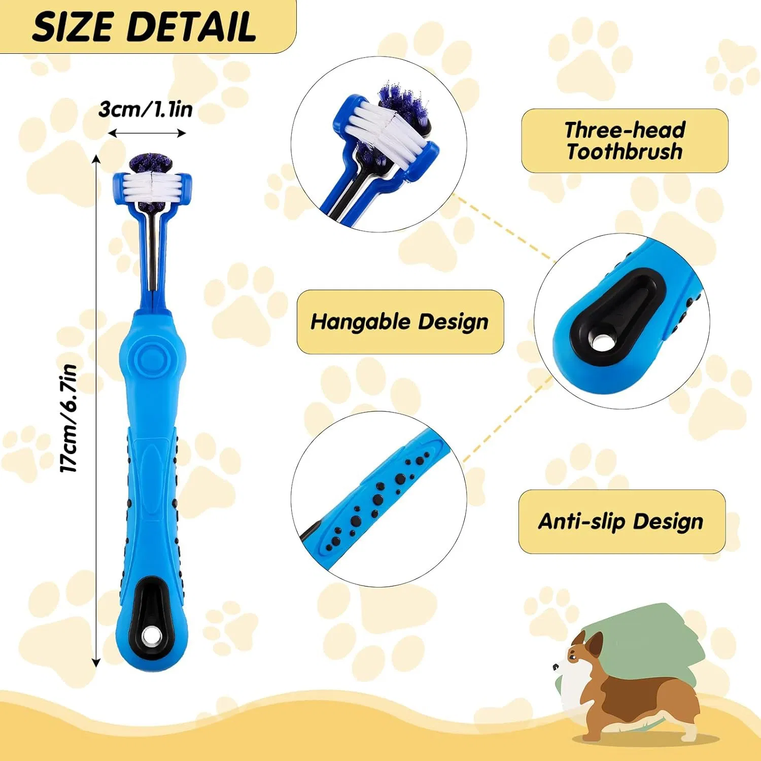 Three Sided for Cat Dog Tooth Cleaning Brush Soft Pet Toothbrush