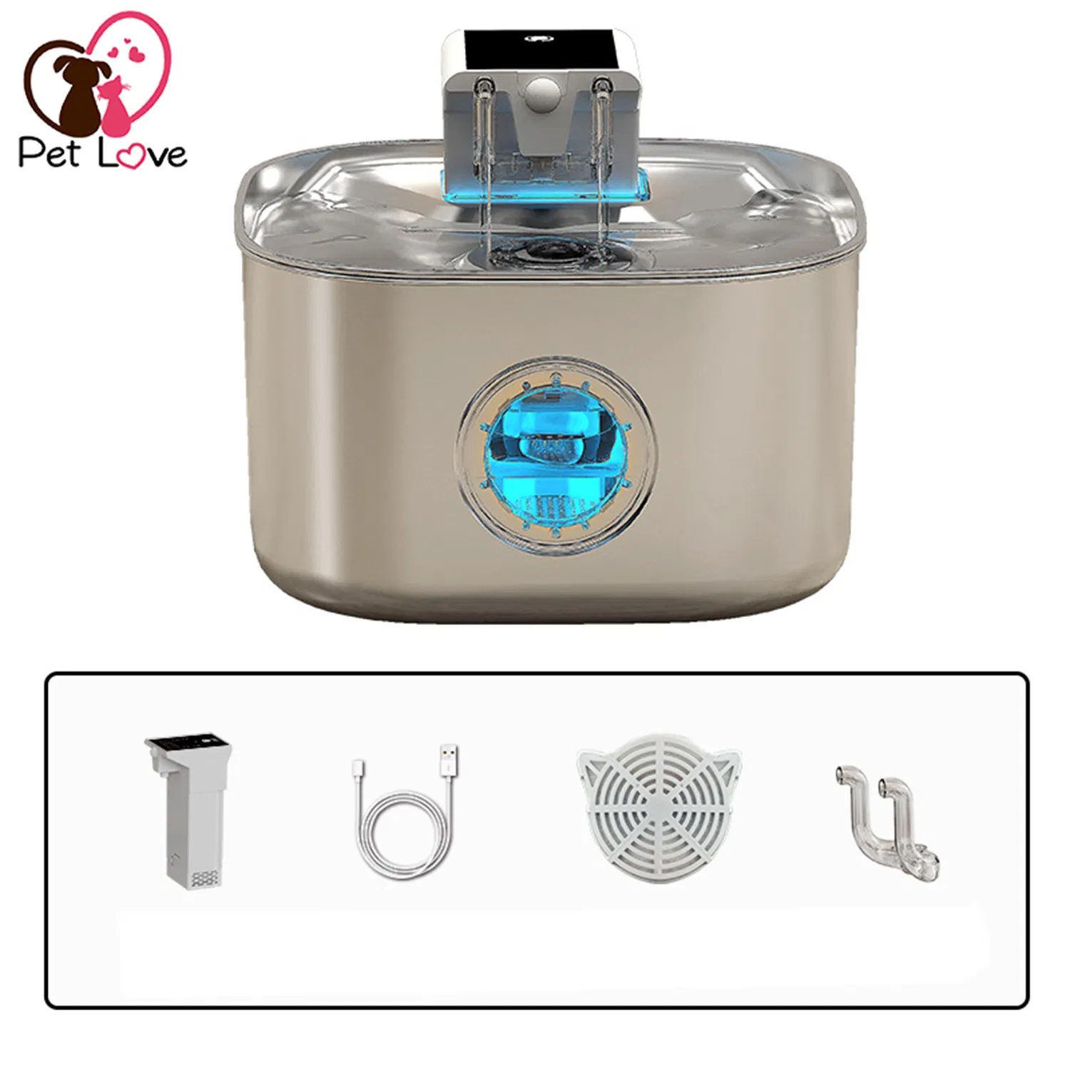 Large Capacity Stainless Steel Pet Water Fountain Wireless Rechargeable Design
