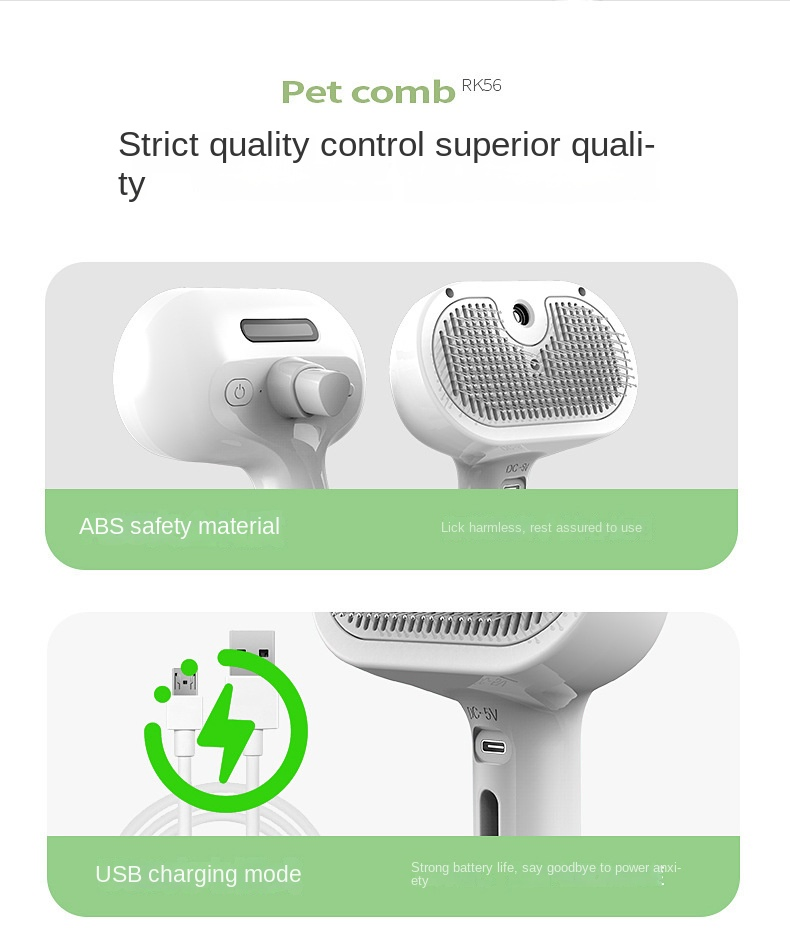 Grooming Spray Tool for Pets: USB Rechargeable Comb with ABS Design