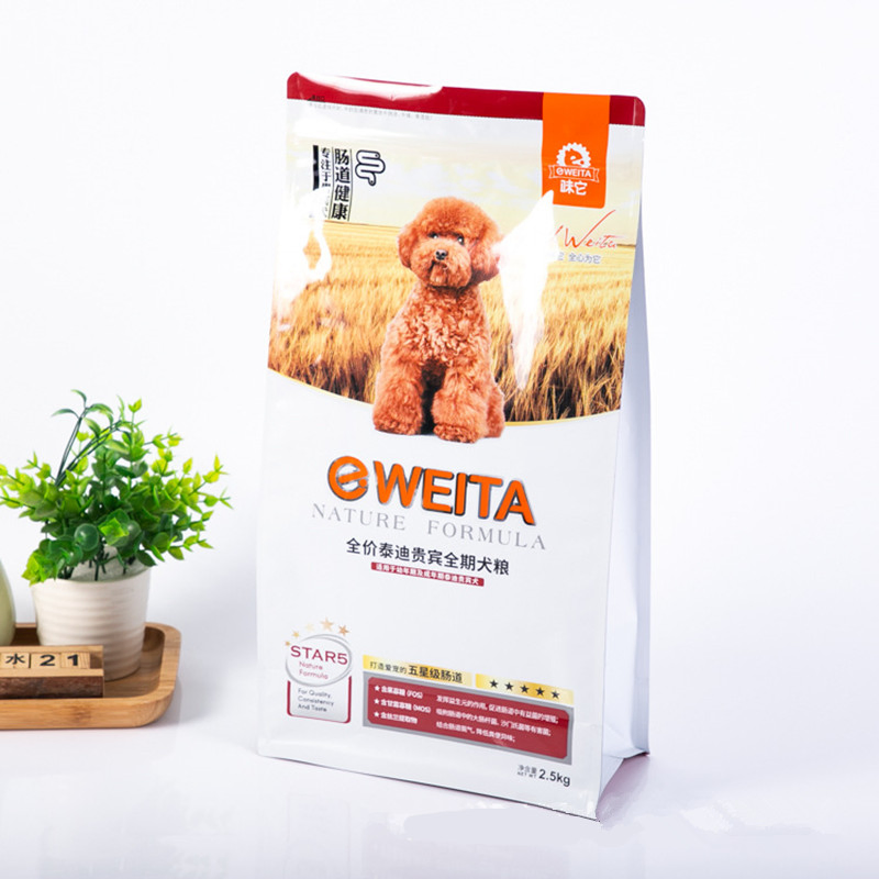Recyclable Stand up Pet Food Bags Customized Printing Logo 100% Recyclable Flat Bottom Box Pouches 20 Lb Big Size packaging Storage for Pet Foods