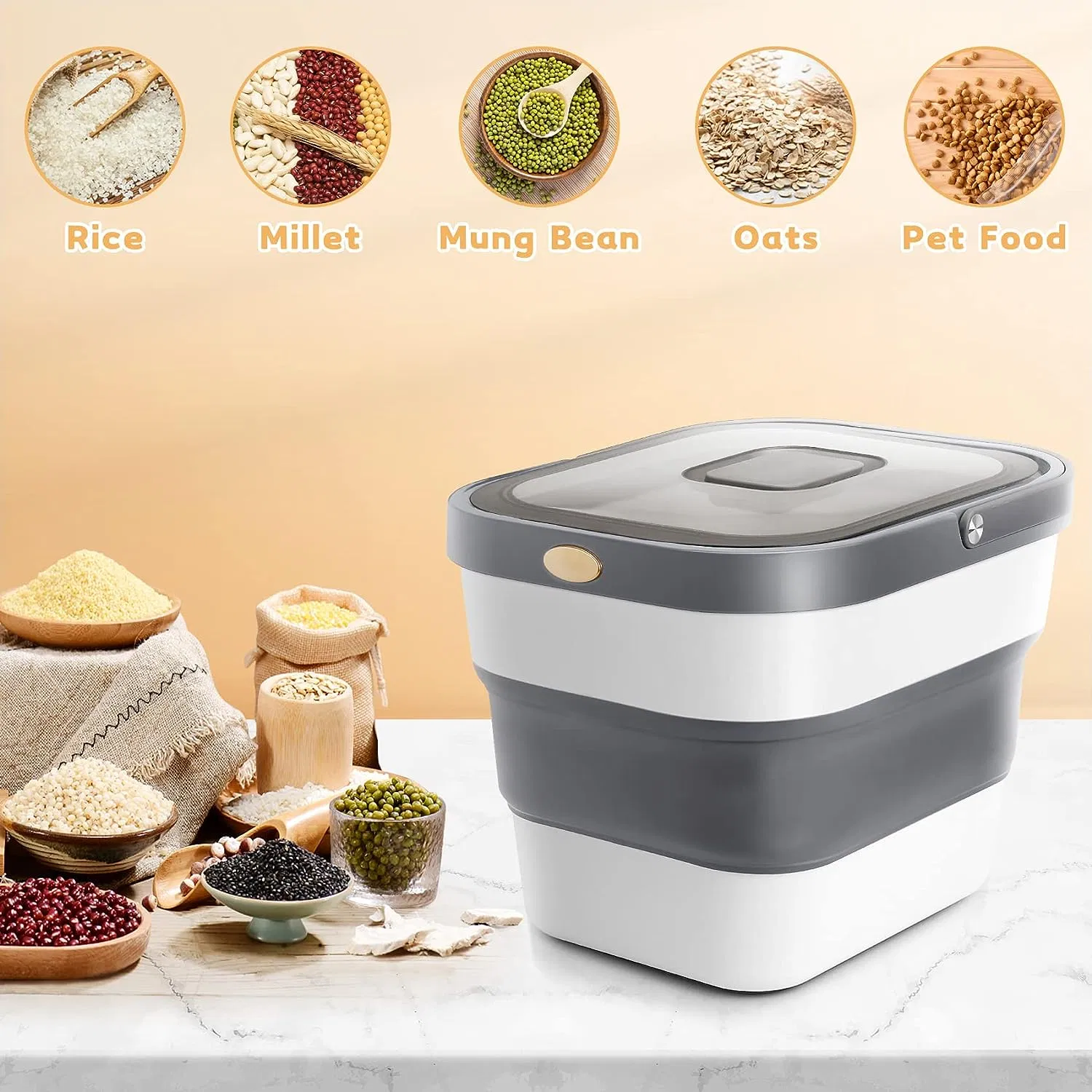 Folding Plastic Pet Grain Collector Household Pet Food Storage