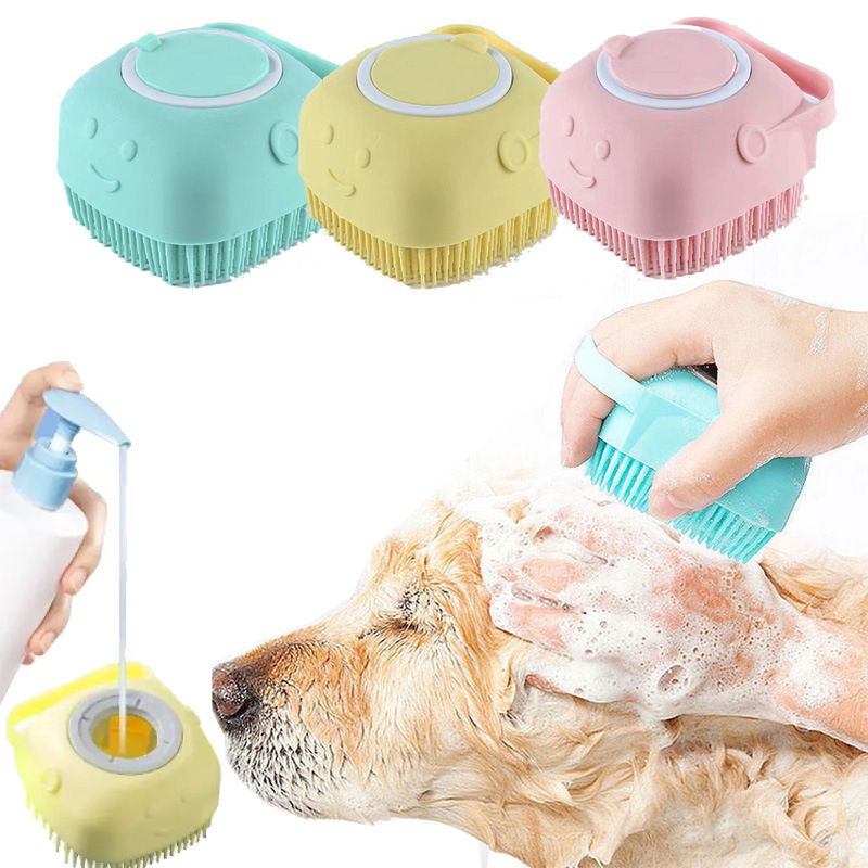 Portable Pet Grooming Silicone Rubber Shower Brush for Dogs Cats Massaging
