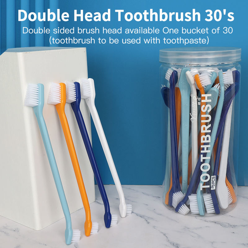 30 PCS/Box Double Headed Pet Toothbrush Soft Bristles Cat Oral Care Brushes Teeth Cleaning Brush for Dogs Dental Care