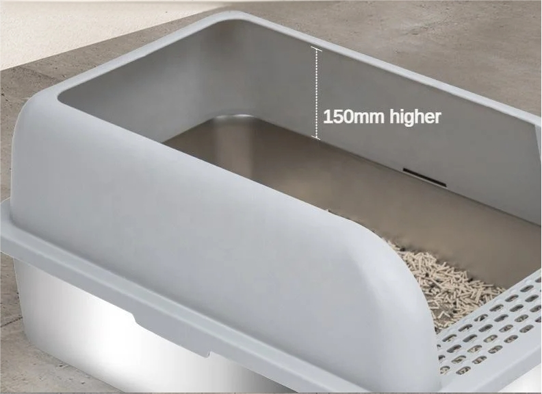 Non-Stick and Anti-Leakage Extra Large Spacious Stainless Steel Cat Litter Box Durable Ordor Control New Style Pet Toliet with Accessories Kitty Litter Box