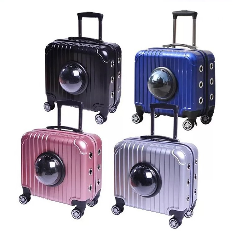 Pet Dog Trolley Cart Portable Outdoor Cat Dog Carrier Bag Travel Wheeling Suitcase for Pet Travel Transparent Case