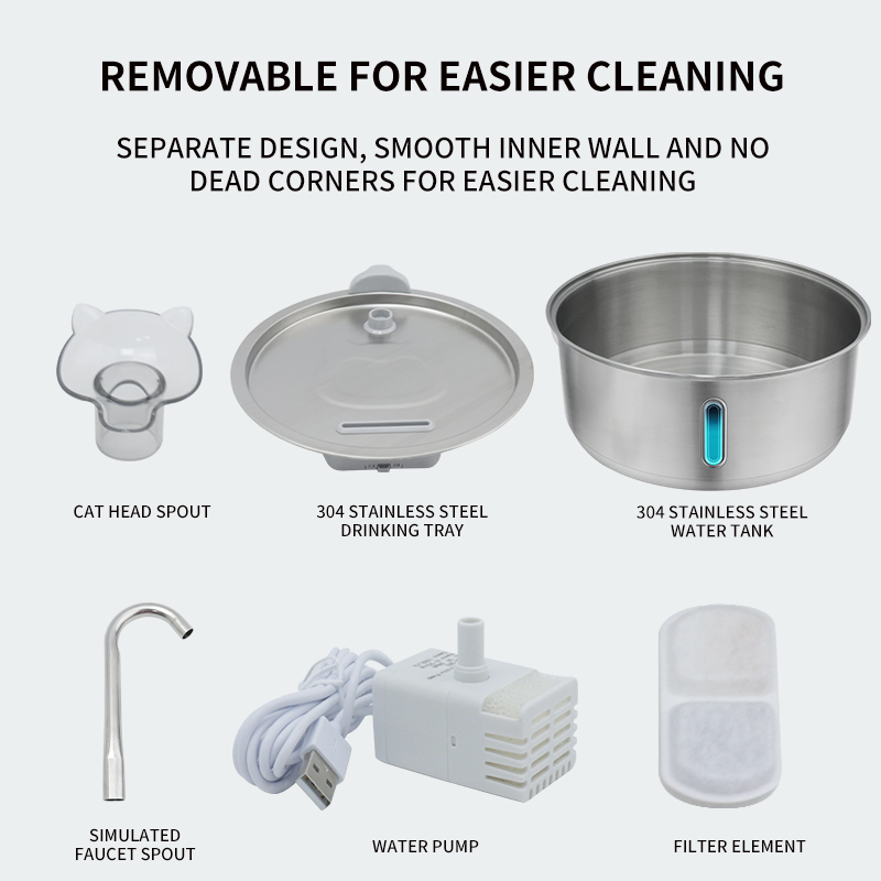 Pet Feeding Supplies 8L Stainless Steel Cat Water Fountain Dog Drinking Bowl