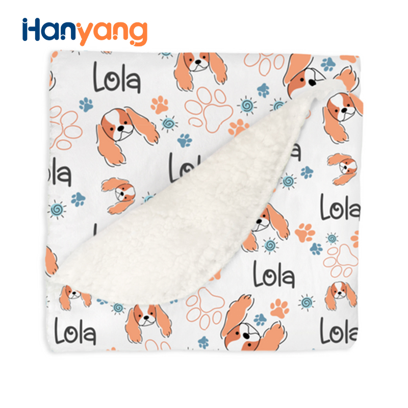 Hanyang Wholesale High Quality Low MOQ Pet Dog Blanket Soft Warm Fuzzy Plush Printing Sherpa Large Dog Blanket