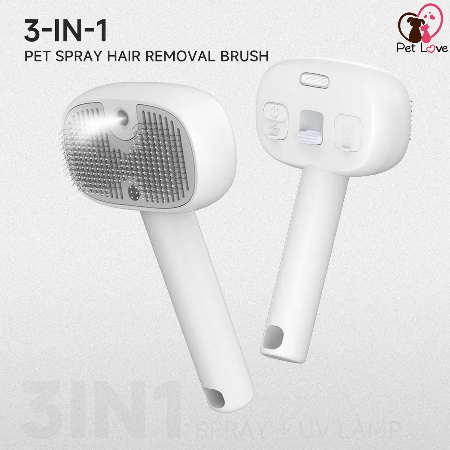 UV Spray Pet Grooming Brush with Massage Deshedding Function