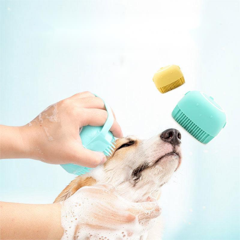 Portable Pet Grooming Silicone Rubber Shower Brush for Dogs Cats Massaging