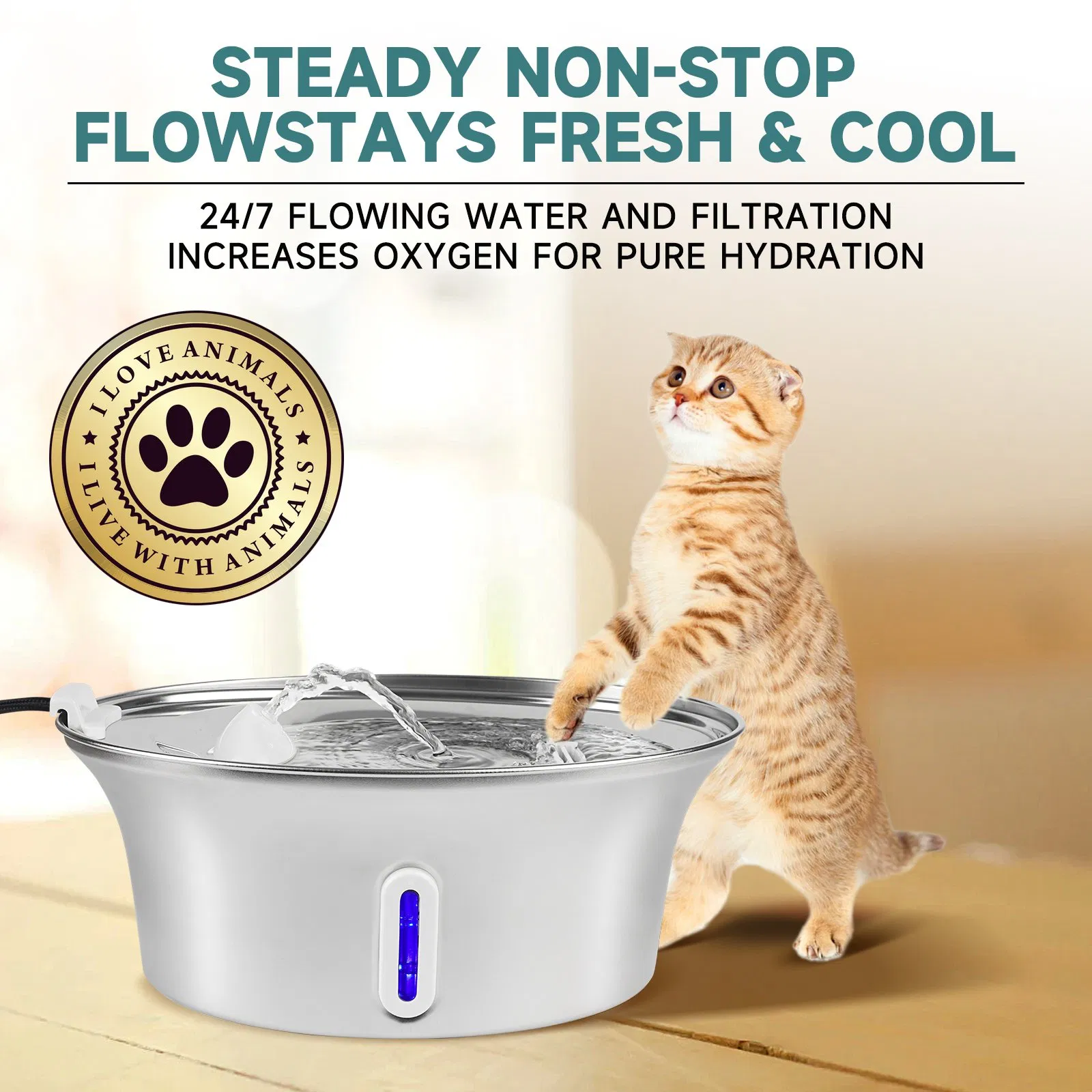 108oz 3.2L Pet Feeding Water Fountain with Water Level Window