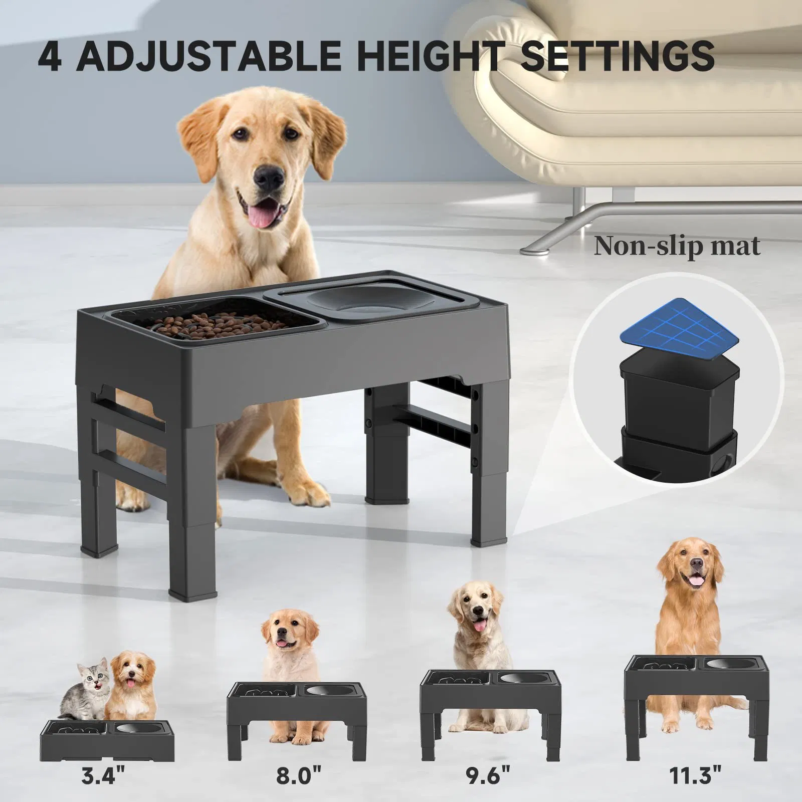 Pet Feeder Desk Slow Anti Gulp Raised Dog Bowl Non-Slip Elevated Dog Bowl Stand