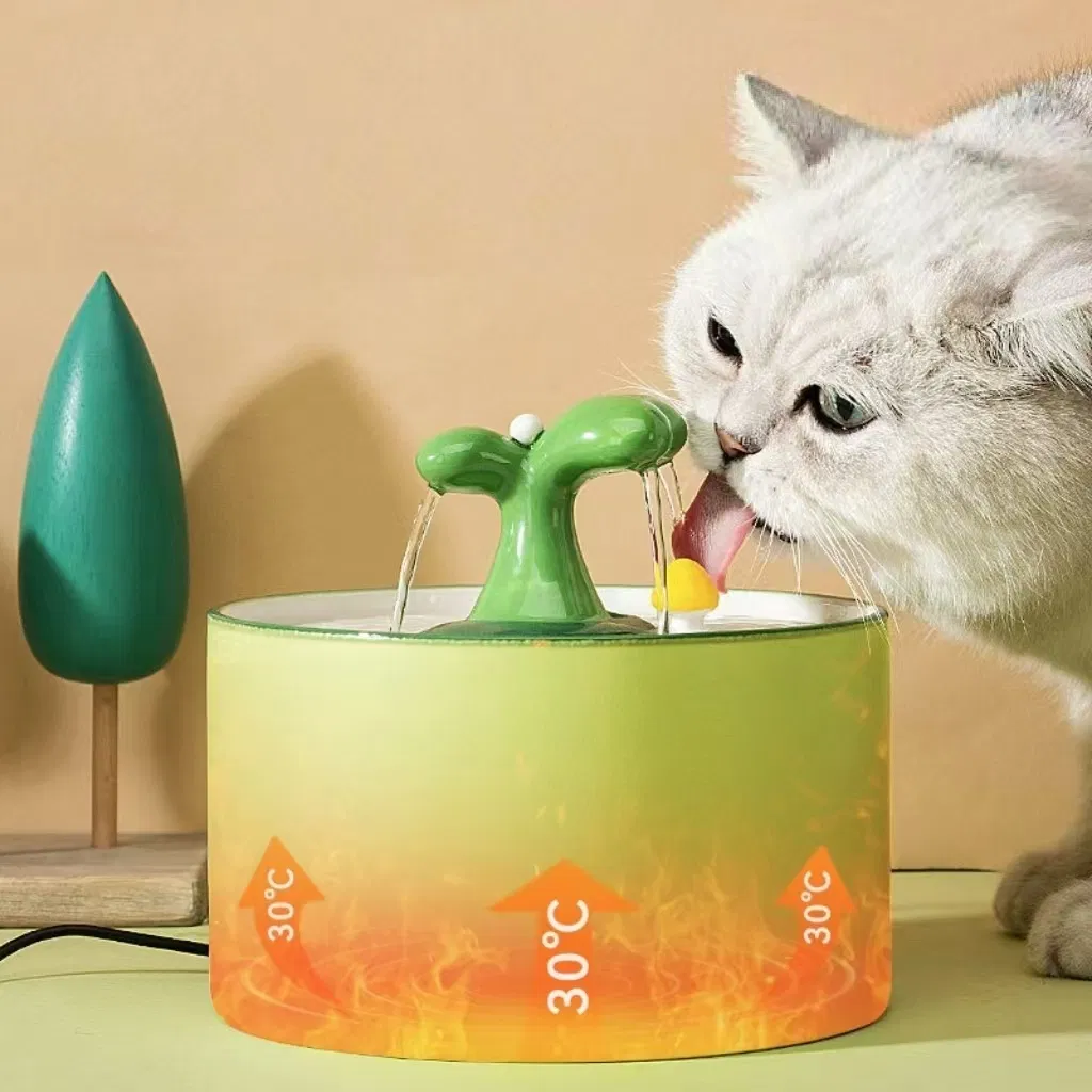 Ultra-Quiet 1.5L Ceramic Pet Water Fountain with Heating Feature