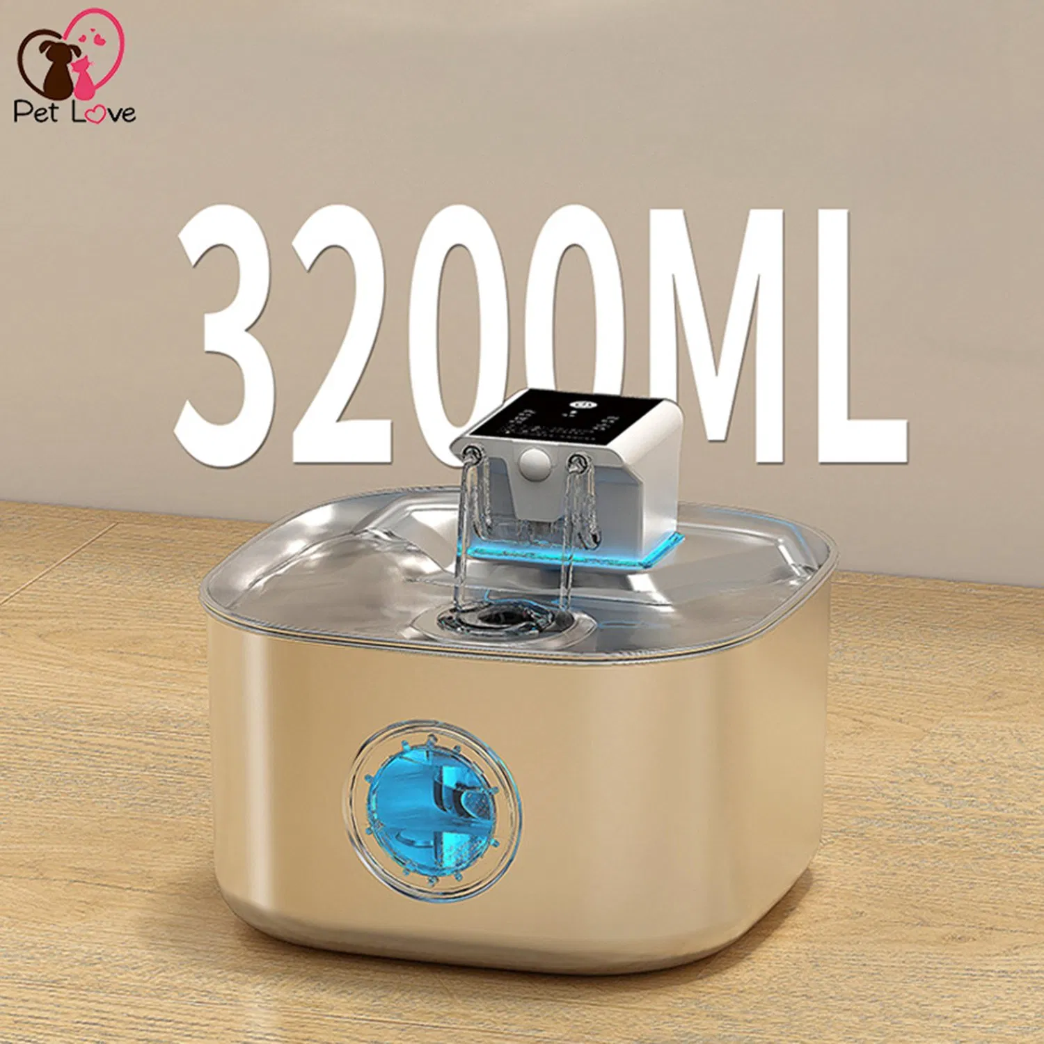 Large Capacity Stainless Steel Pet Water Fountain Wireless Rechargeable Design