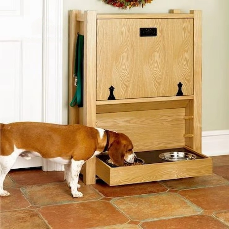Wooden Pet Food Container Distributor Storage Cabinet Storage Containers Storing Food