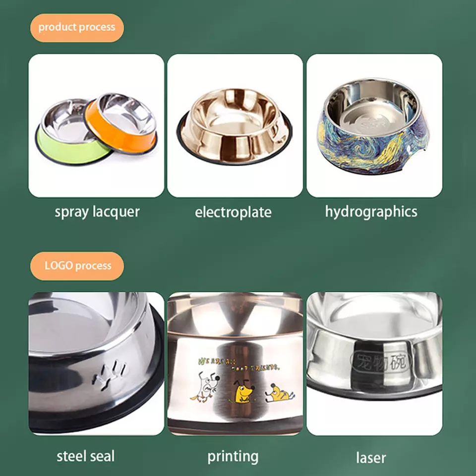 Dog Dishes Stainless Steel Dog Food Water Bowl Large/Small Metal Rubber Base Cat Bowl Non Slip Pet Bowl 16/18/22cm Size