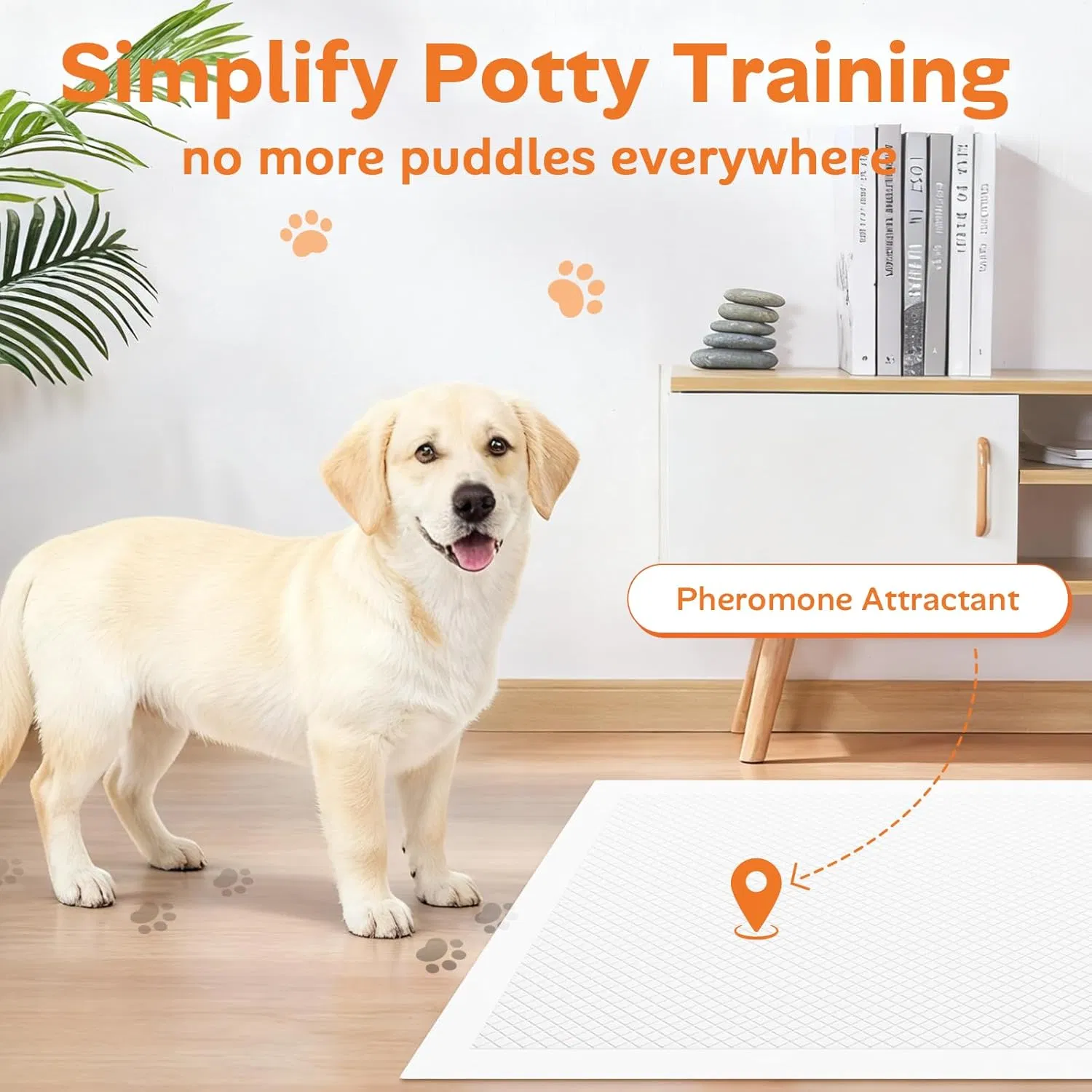 Disposable 6-Layer Super Absorbent &amp; Leak Proof Scented Pet PEE Pads for Puppy Dog Training with Citrus Floral Scent with Adhesive Strips