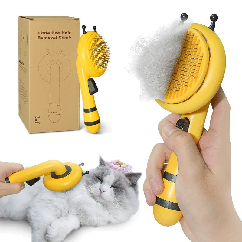 Bee Shape Pet Grooming Brush Self Cleaning Cat Brush Pet Hair Remover