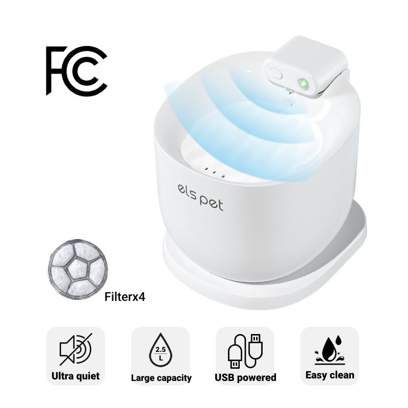 Elspet 85oz/2.5L Automatic Pet Fountain Dog Water Dispenser with Replacement Filters Intelligent Sensor Cat Water Fountain