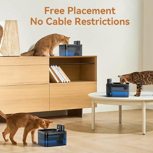 2.2L/74.4oz Wireless Cat Water Fountain Automatic Pet Water Dispenser 2600mAh Smart Cat Fountain Quiet Operation Sensor Fountain