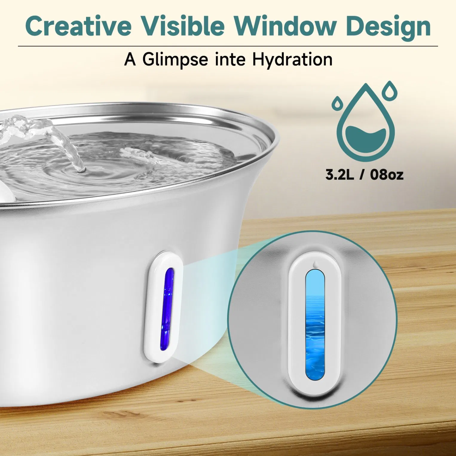 108oz 3.2L Pet Feeding Water Fountain with Water Level Window