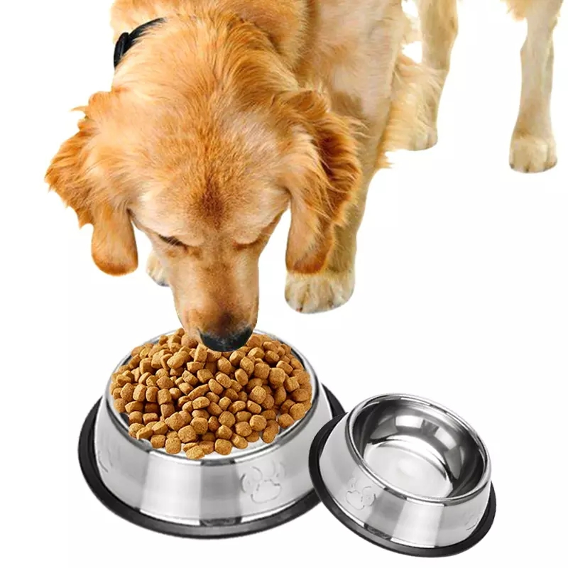 Dog Dishes Stainless Steel Dog Food Water Bowl Large/Small Metal Rubber Base Cat Bowl Non Slip Pet Bowl 16/18/22cm Size