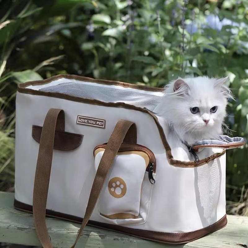 Brown and White Expandable Pet Carrier Pet Product for Easy Travel