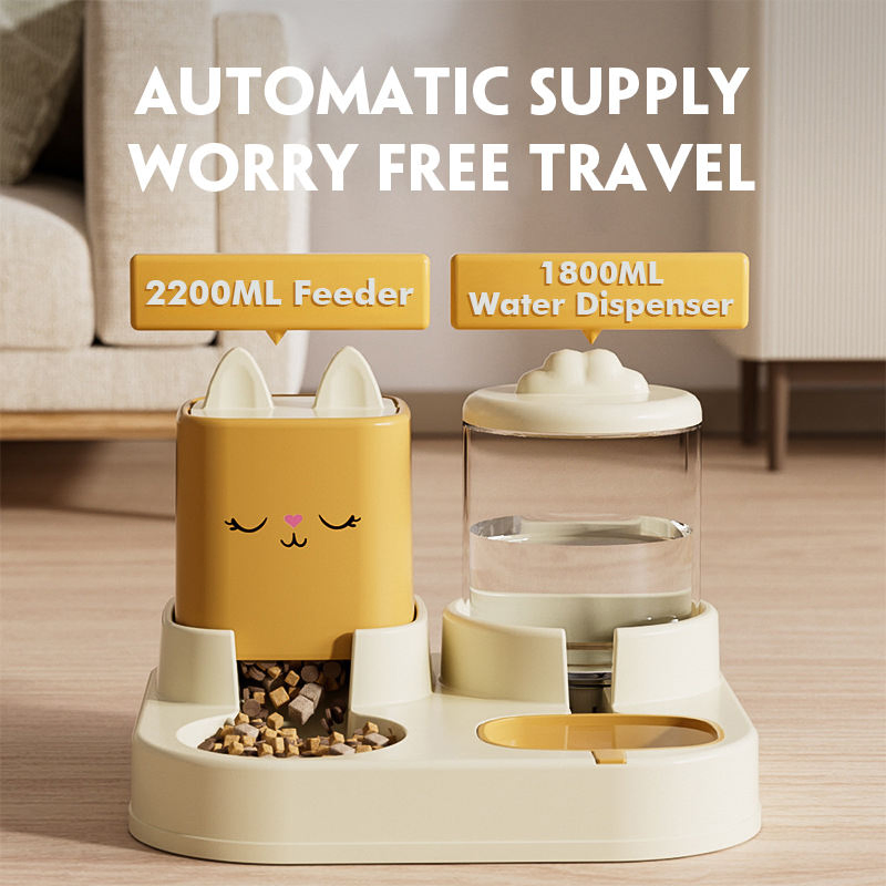 Automatic Dog Cat Feeder and Water Dispenser Gravity Food Feeder and Waterer Set Pet Food Bowl for Puppy Kitten Large Capacity