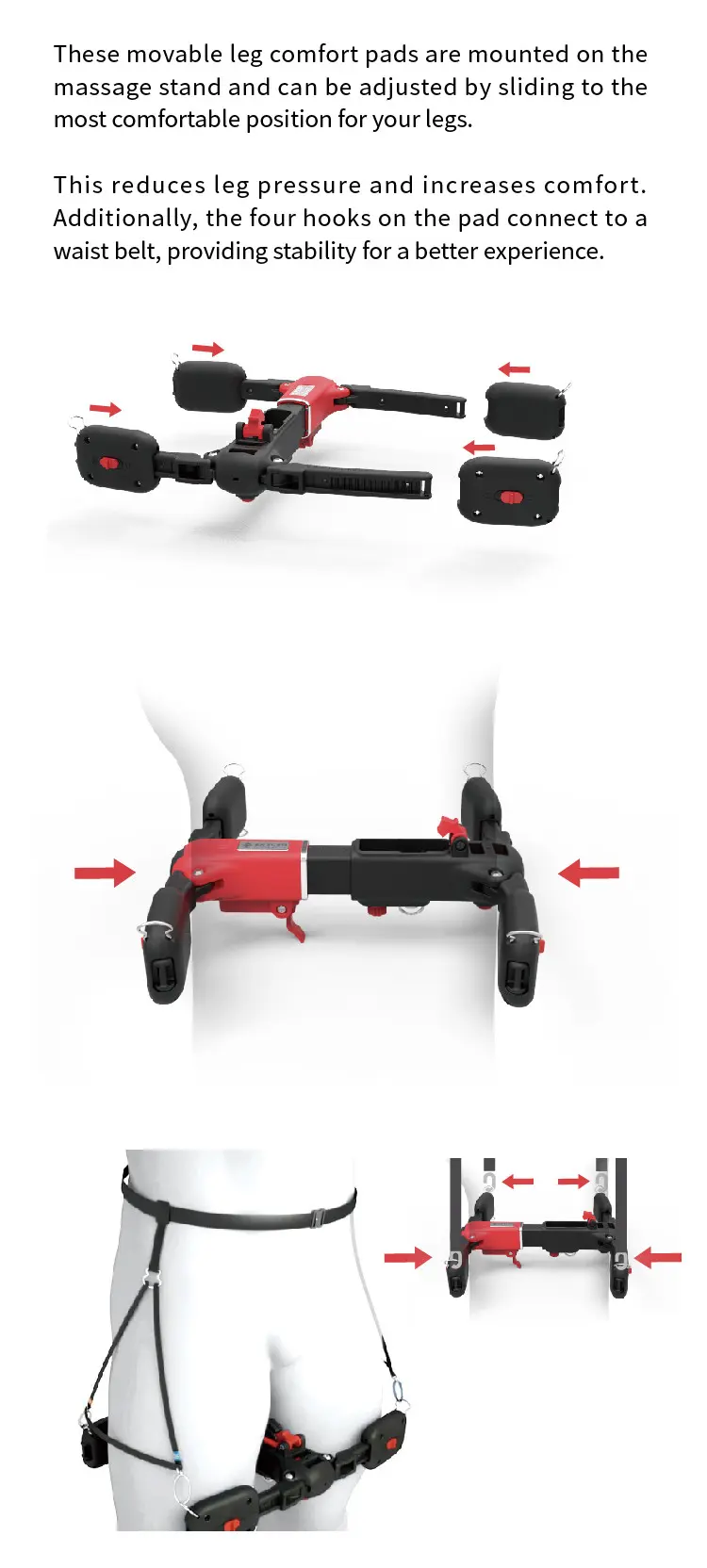 Leg comfort pad scale indicators and hooks