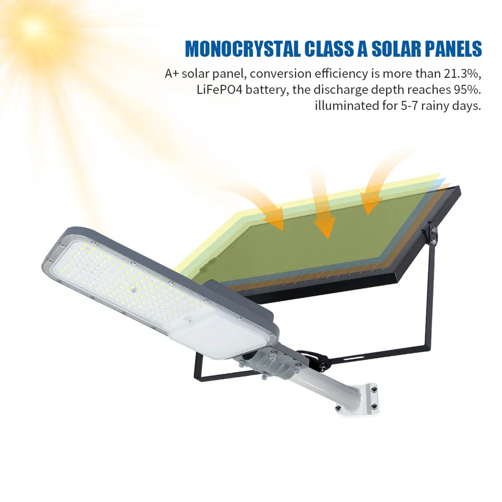 High Quality Model High Lumen 100W 200W 300W Smart Solar Street Rechargeable LED Light with Monocrystalline Solar Panel