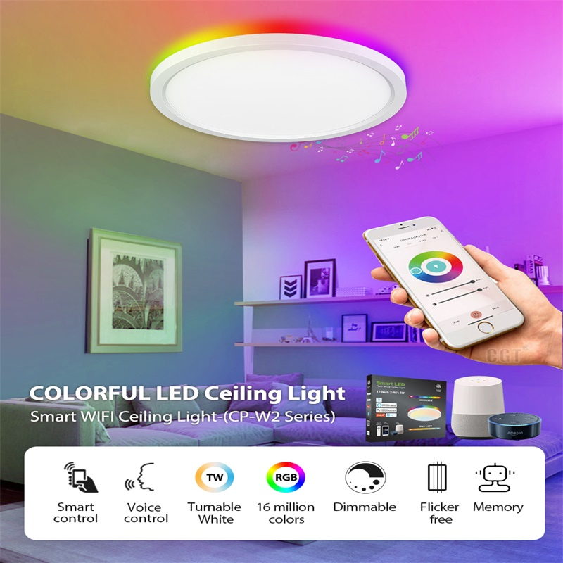 Smart LED Panel Light Slim Round Shape 9W 12W 24W WiFi Connect Tuya Smart Recessed RGB LED Panel Light