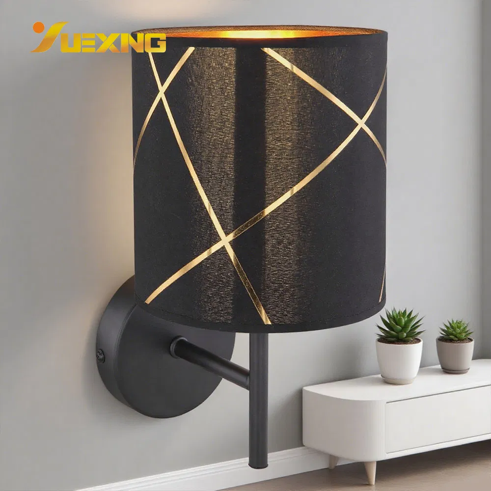 Factory Best Selling E14 LED Lighting Custom 220V 240V EMC/GS/RoHS/BSCI Round Cloth Black Metal Indoor Lamp Fixture Iron Spot Wall Light /Lighting/Luminaire