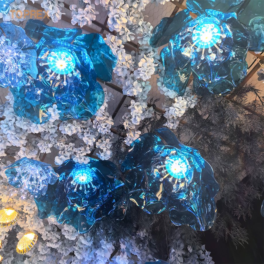 Toprex Large Romantic Stunning Dreamy Blue Floral Art Light Wedding Centerpiece Decoration LED Lighting