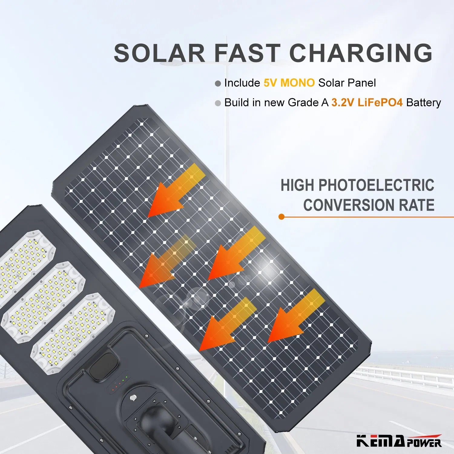 500W Saving Aluminum Smart Outdoor Waterproof Road Solar Power LED Split Street Lights with 5V Monocrystalline Solar Panel