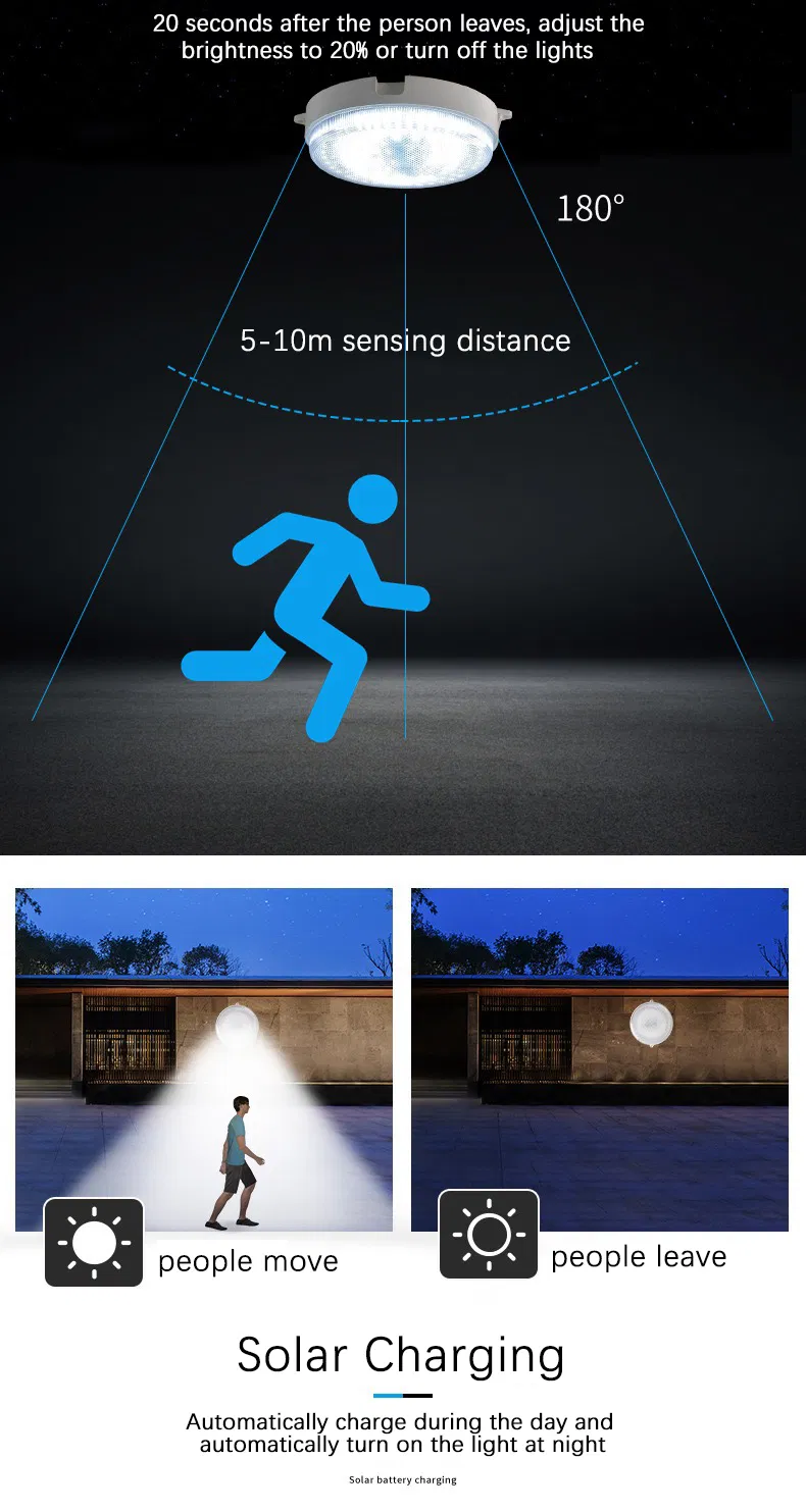 Camping Home Bedroom Surface Mounted Solar Panel Motion Sensor Smart Lamp Indoor LED Ceiling Light