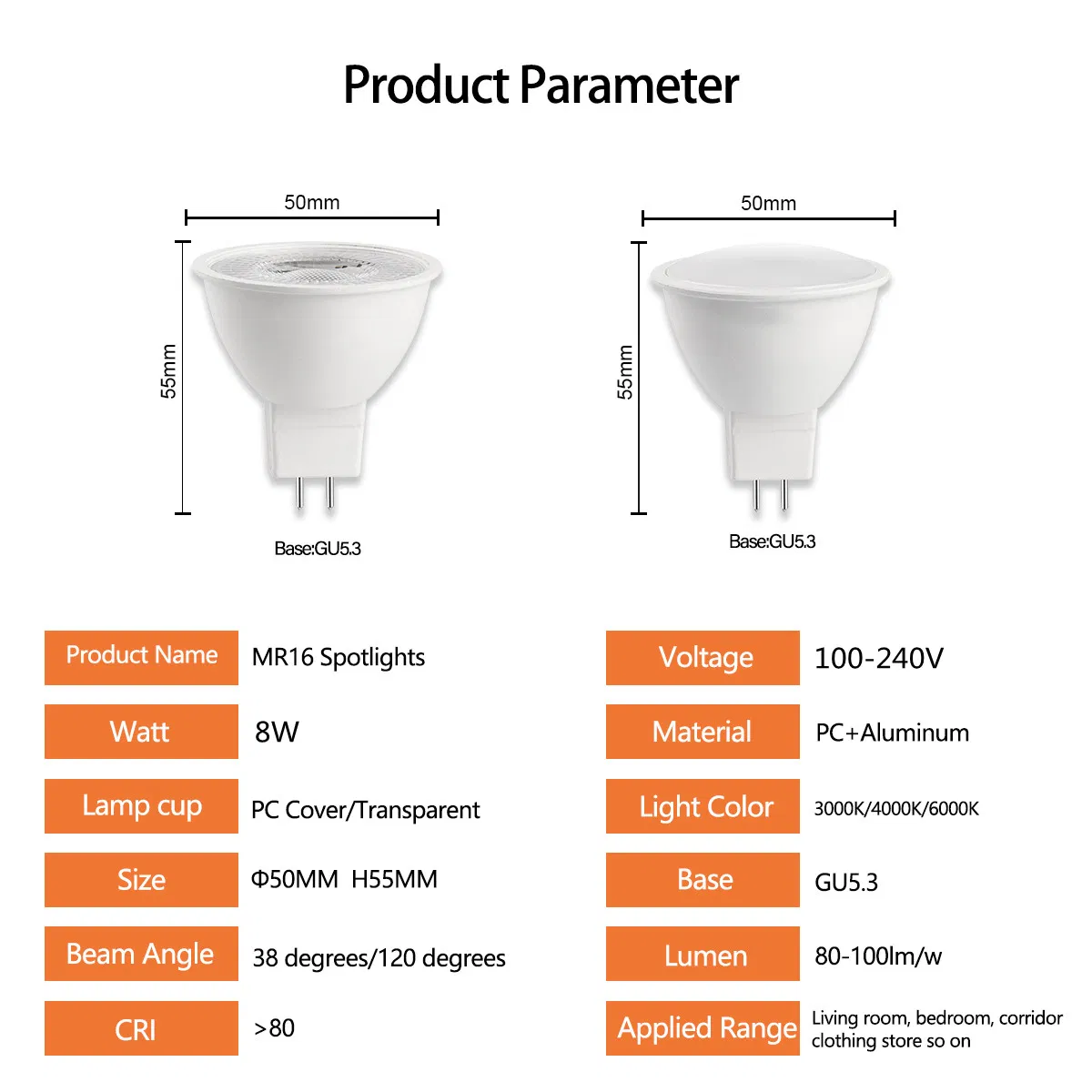 Hot Sale Recessed Spotlight MR16 8W Gu5, 3 Socket 640lm 100-240V IP20 LED Spotlight Indoor Lighting
