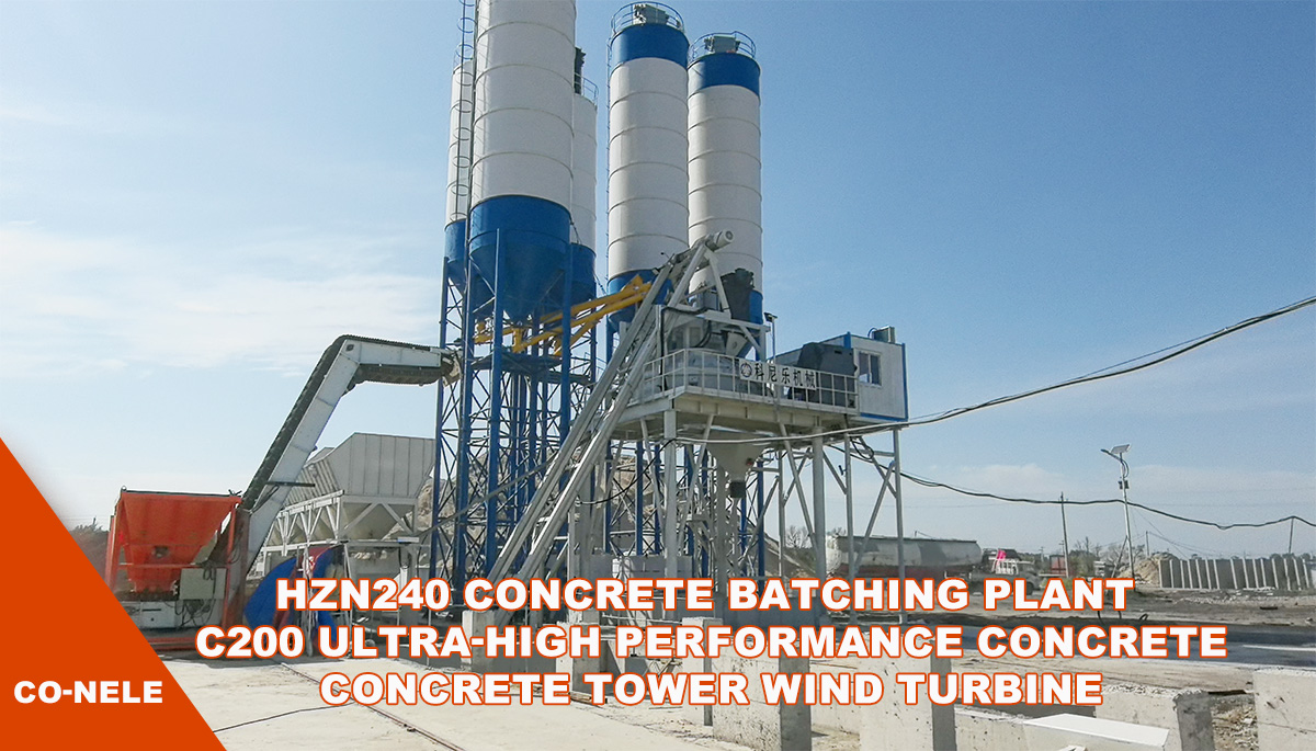 240 concrete batching plant produces C200 ultra-high performance concrete for Concrete Tower Wind Turbine