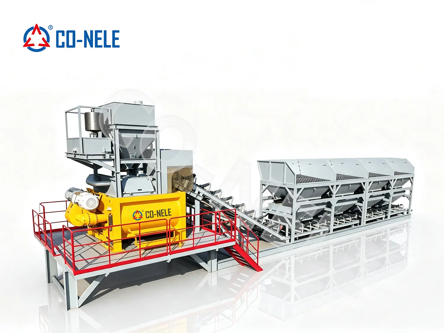 Foundationless concrete batch plant for fast site installation