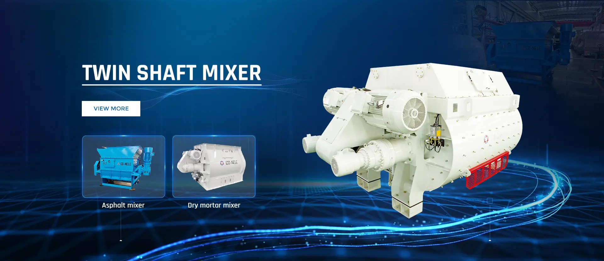 CO-NELE twin shaft concrete mixer, asphalt mixer and dry mortar mixer line
