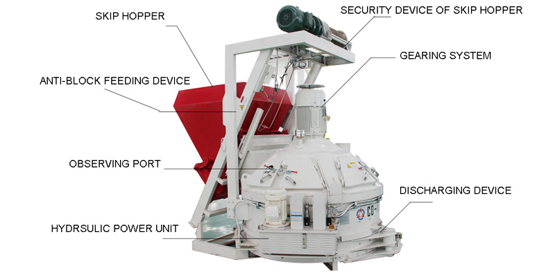 planetary concrete mixer with lifting hopper