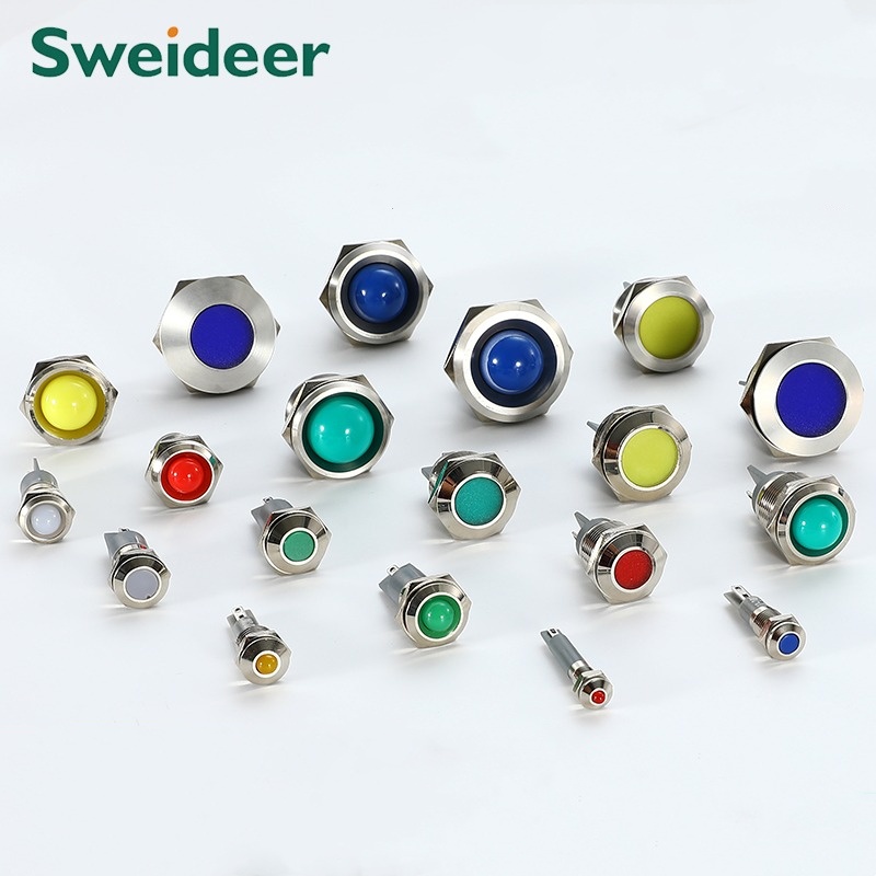 6/8/10/12mm Welding Terminal Domed Metal signal Indicator Lamp Spherical IP67 Waterproof LED Electrical Panel signal Pilot Light