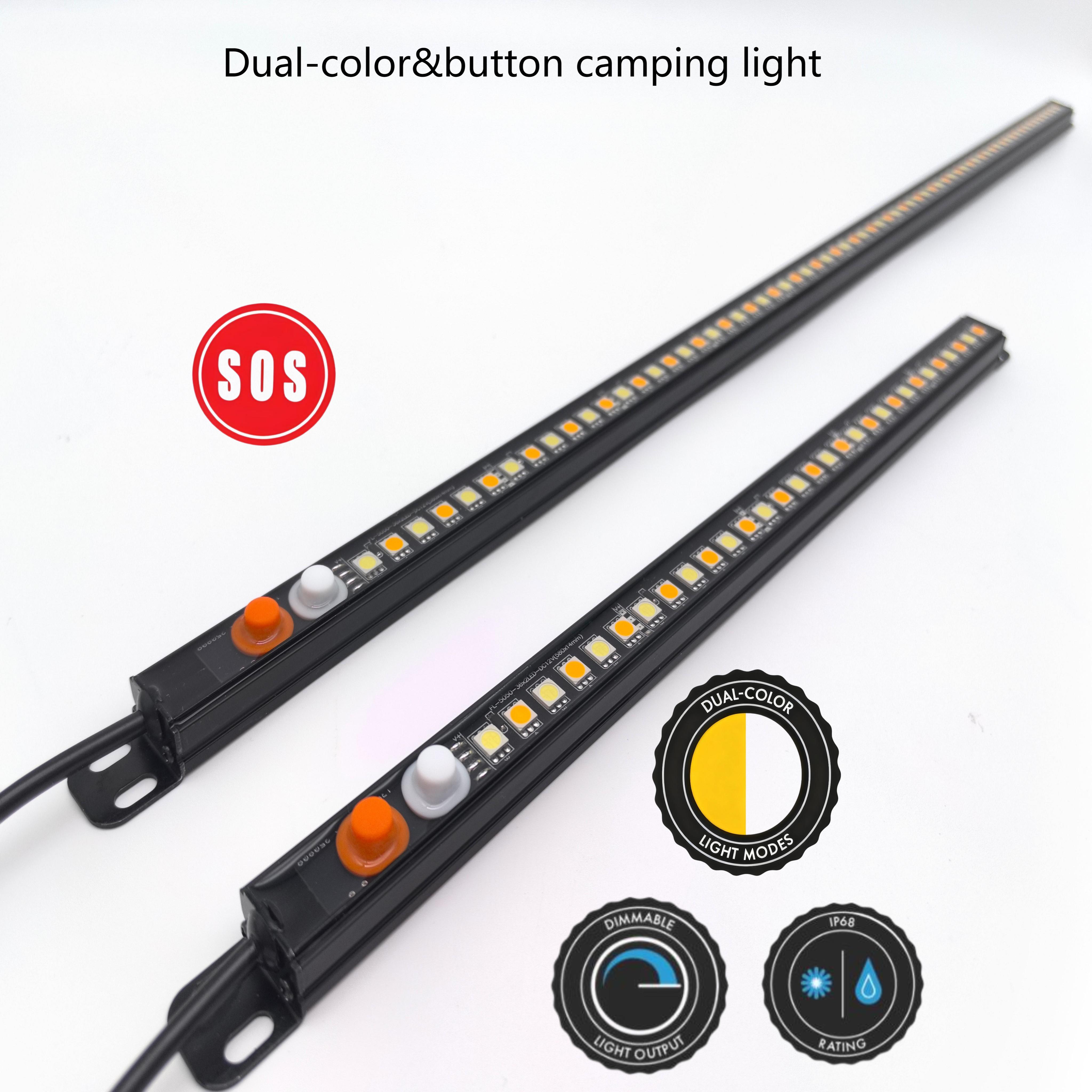 12V Dimmable Led Camping Light Bar Dual Colour Amber+White/Red+White All In One Portable Lighting For RV Camping Tent Car