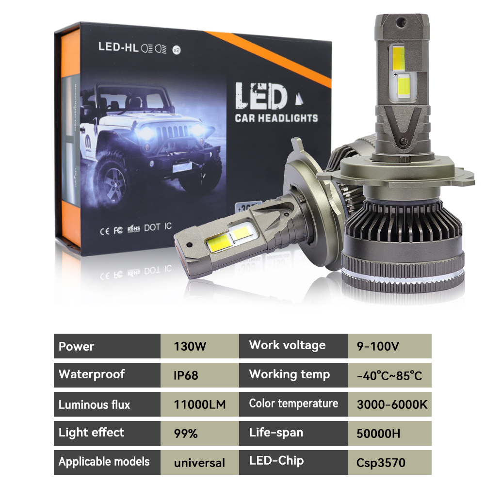 JHS 190W Smart App Control LED Headlights Waterproof 30000LM 6000K-6500K Led Bulbs Plug and Play