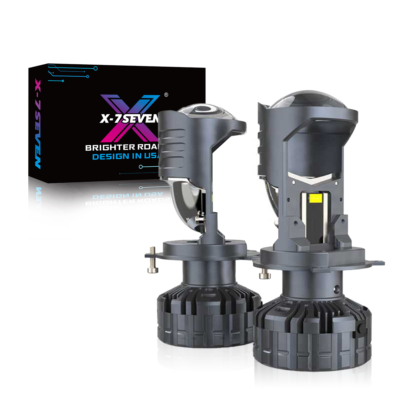 X-7SEVEN Premium 180W 40000LM H4 LED Mini Lens Projector Dual Beam High Low Beam Automotive Lighting System No Flicker