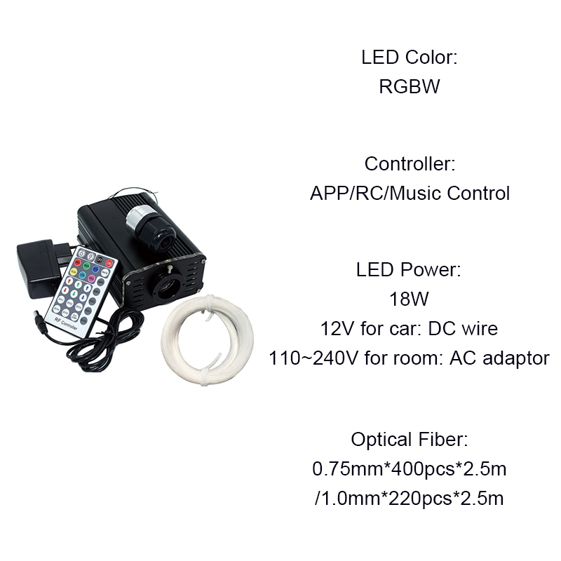 18W Car Roof Light Stars Starry Sky Good Durability LED Fiber Optic Light Kit