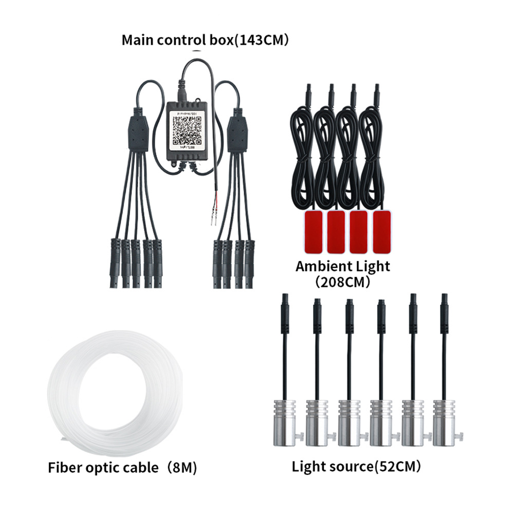 Smart Car Fiber Optic Ambient Light Kit-Silicone Gel 12V APP &amp; RF Remote Control Music Sync RGB Lighting for Retrofit/Upgrade