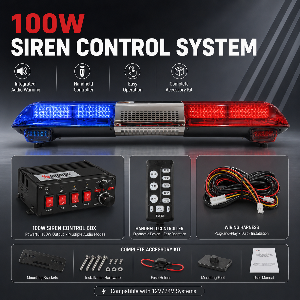 LED Vehicle Warning Light Bar High Brightness Roof Mounted Emergency Strobe Tow Truck Rescue Construction PC IP65 Protection