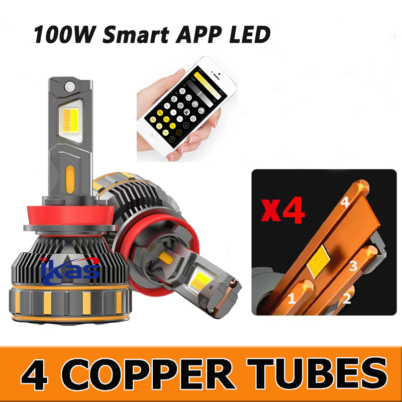 IKAS Factory Smart App 200W 50000lm AI Luces Led H4 High Power App Car Led H4 Headlight 9005 9006 Auto H1 H7 H11 Led Lamps